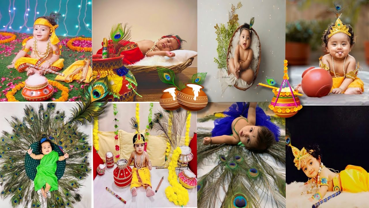 Krishna theme baby photoshoot ideas । janmashtami theme baby photoshoot ideas at home