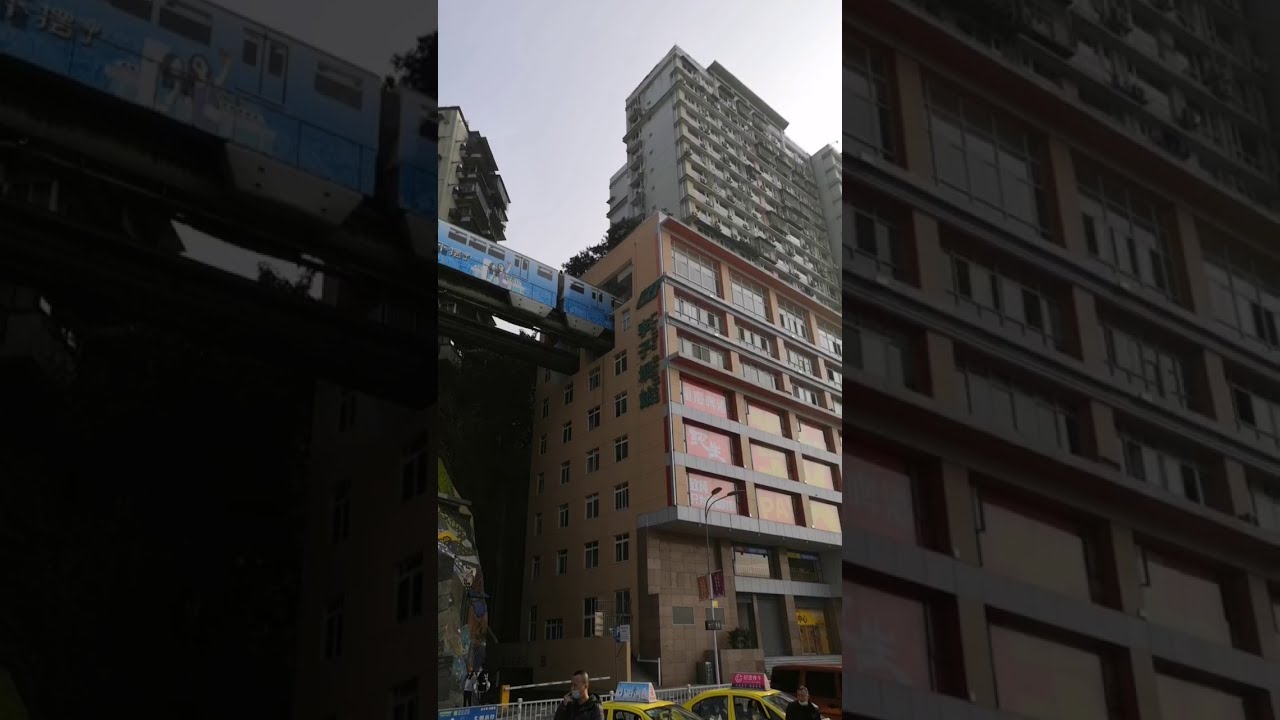 Subway goes through a building in Chongqing, China #shorts | Aaron Sawich