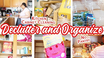 KITCHEN ORGANIZATION || Clean Declutter Organize Small Kitchen Cabinets No Pantry Small Spaces