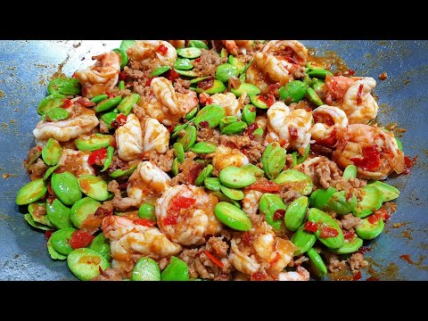 963 ผัดเคยลูกตอกุ้งสดหมูสับ เข้มข้นสะใจ ได้แรงอก Stir-Fried Bitter Bean with Shrimp Paste