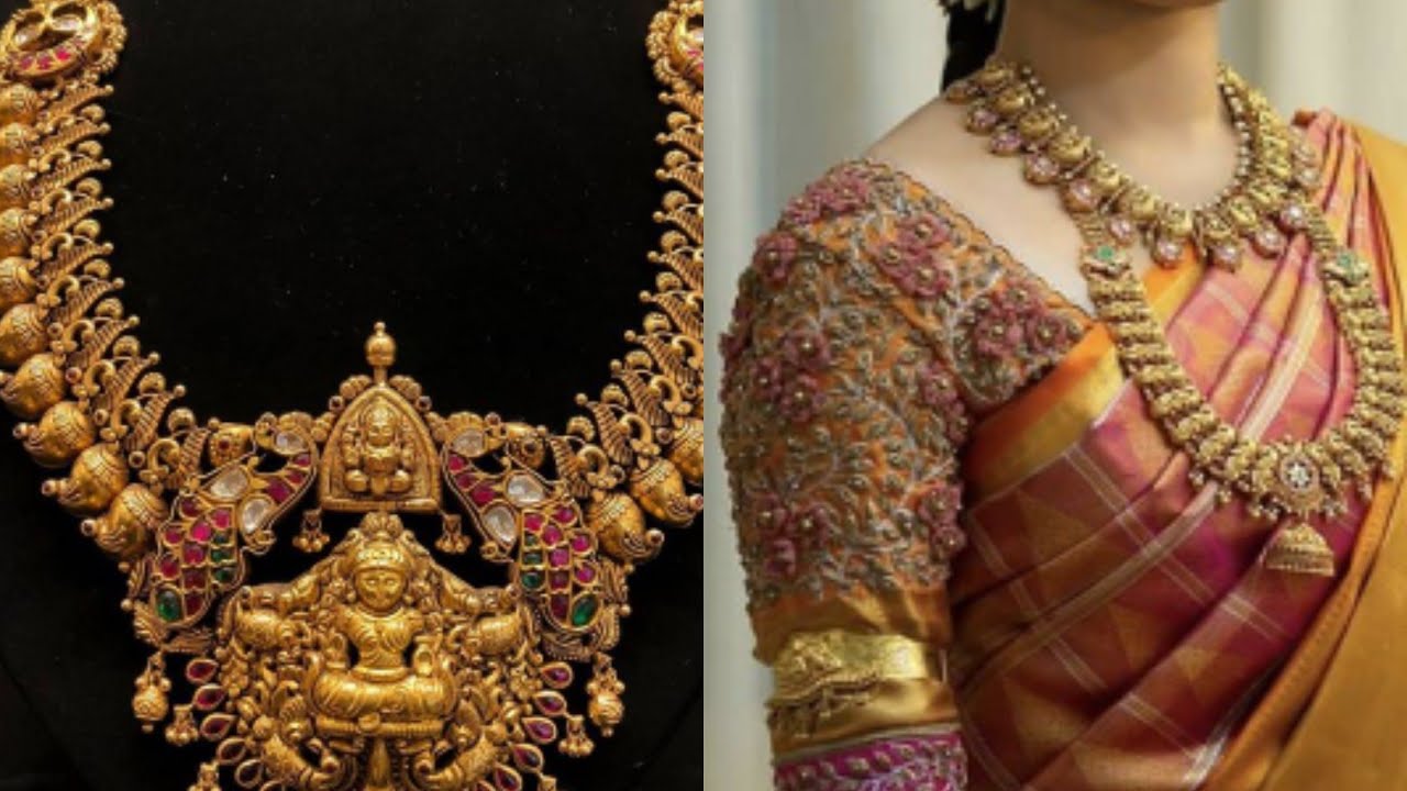 Latest gold long necklace design|temple 
