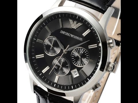 EMPORIO ARMANI AR2447 MENS WATCH CLASSIC CHRONO BLACK LEATHER REVIEW アルマーニ  ブラック レザー レビュー メンズ - YouTube