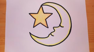 رسومات رمضان/ رسم هلال رمضان نائم/ رسم نجمة/رسم سهل/تعليم الرسم/ رسم للاطفال/رسم رمضان/رسم اطفال