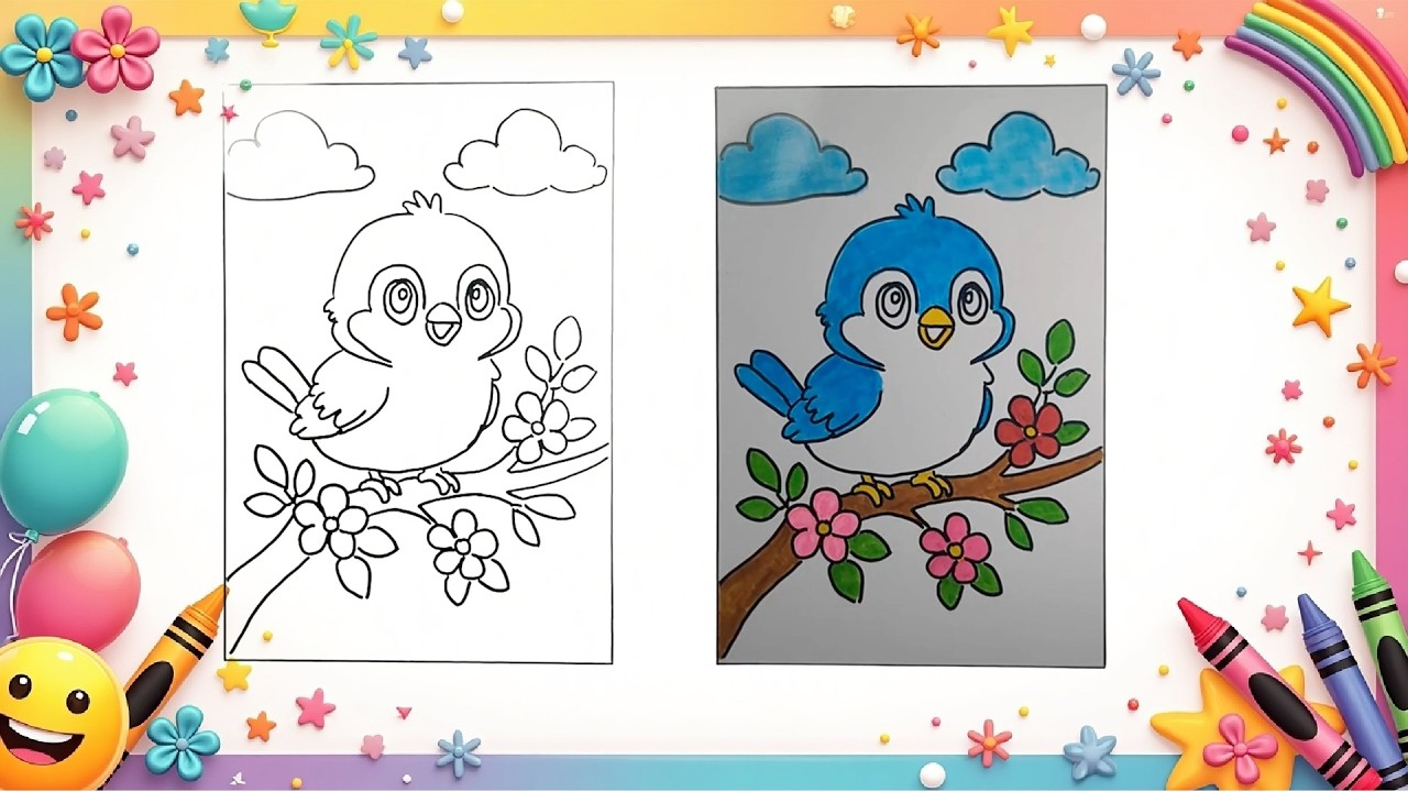 Cute Sparrow Drawing and Coloring for Kids 🐦 | Easy Bird Drawing Tutorial