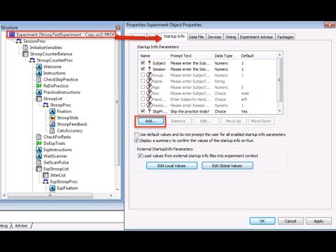 E-Prime Tutorial #9: Startup Info Parameters