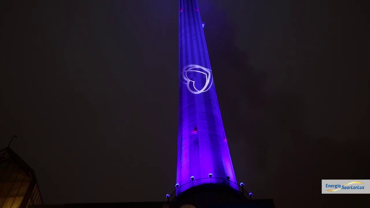 Energie SaarLorLux – Beleuchtung Schornstein Heizkraftwerk zum Filmfestival Max Ophüls Preis