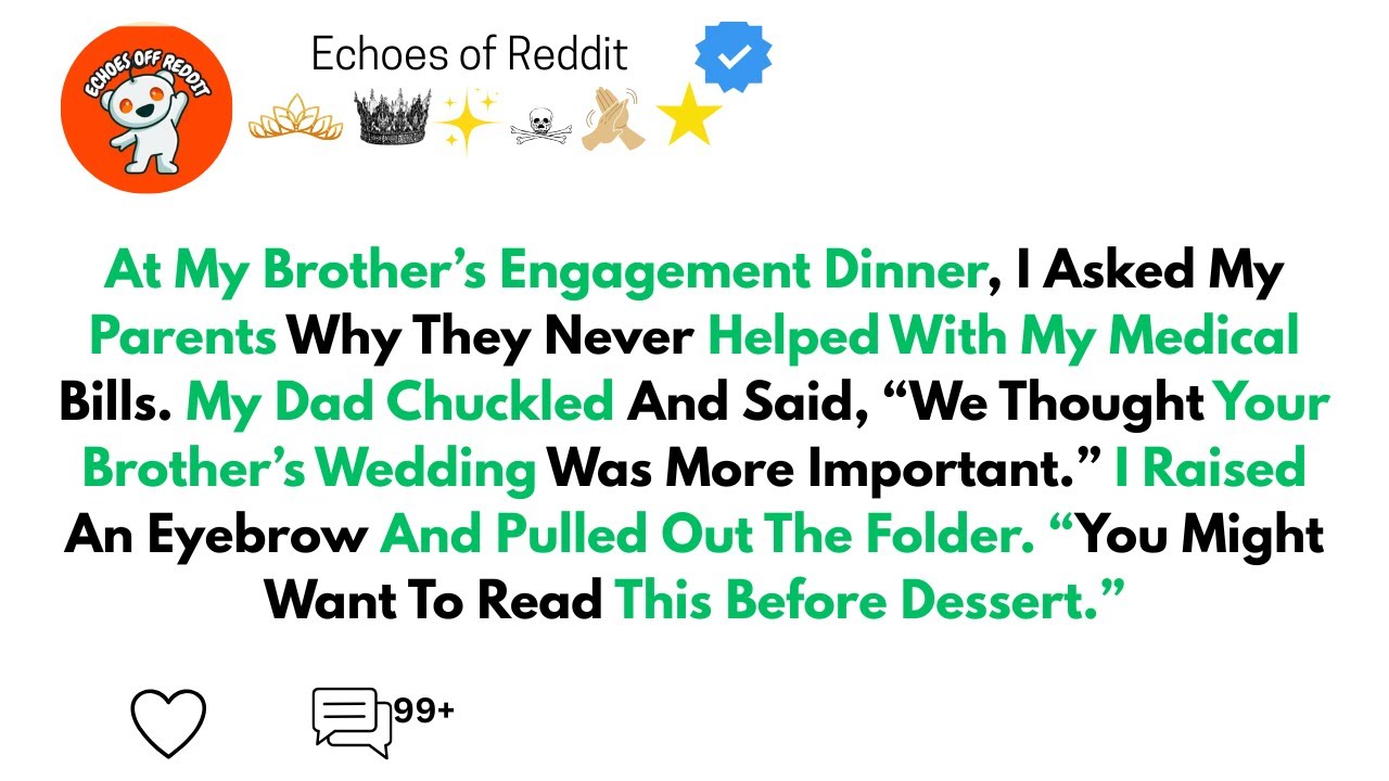 На ужине по случаю помолвки брата я спросил родителей, почему они никогда не помогали... Отголоск...