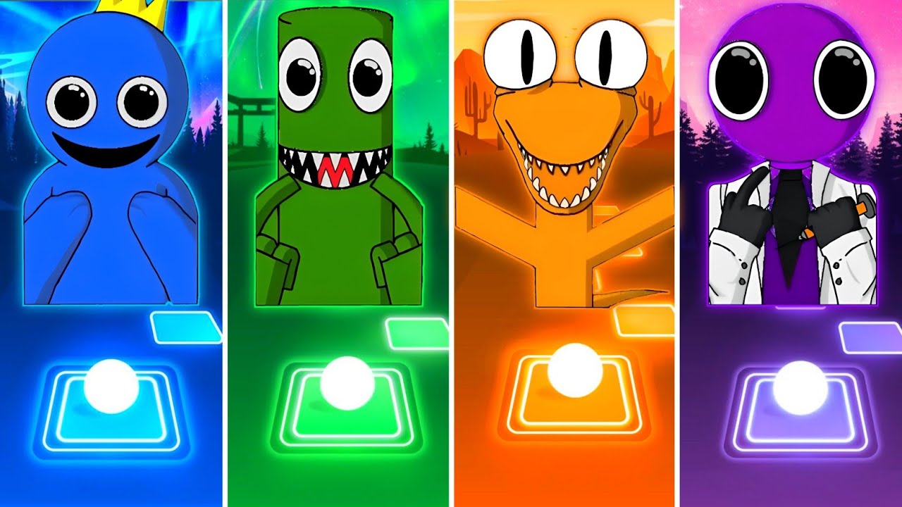 Rainbow Friends - Blue VS Orange VS Green VS Purple - Tiles Hop! 