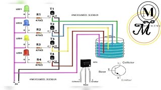 عمل دائرة لقياس منسوب المياة في الخزان How to make  circuit to measure the water level in the tank