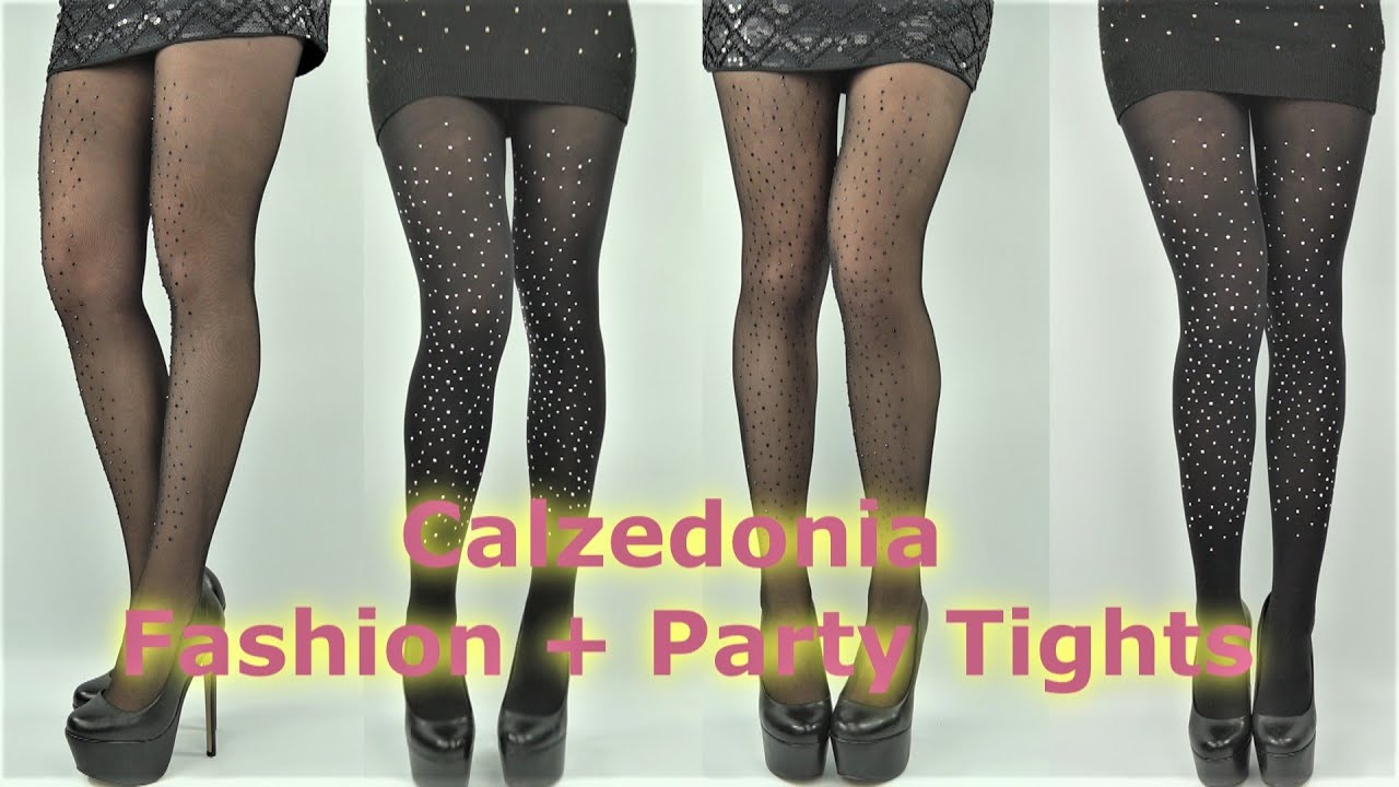Calzedonia Party and Fashion Tights/Pantyhose TRY ON and REVIEW with black  rhinestones and studs 