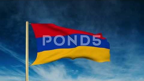 Armenia Flag Slider Style. Waving In The Win With Cloud Background Animation