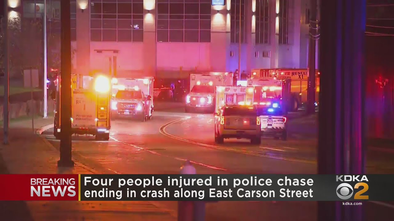 4 injured after police chase ends in fiery crash on East Carson Street ...