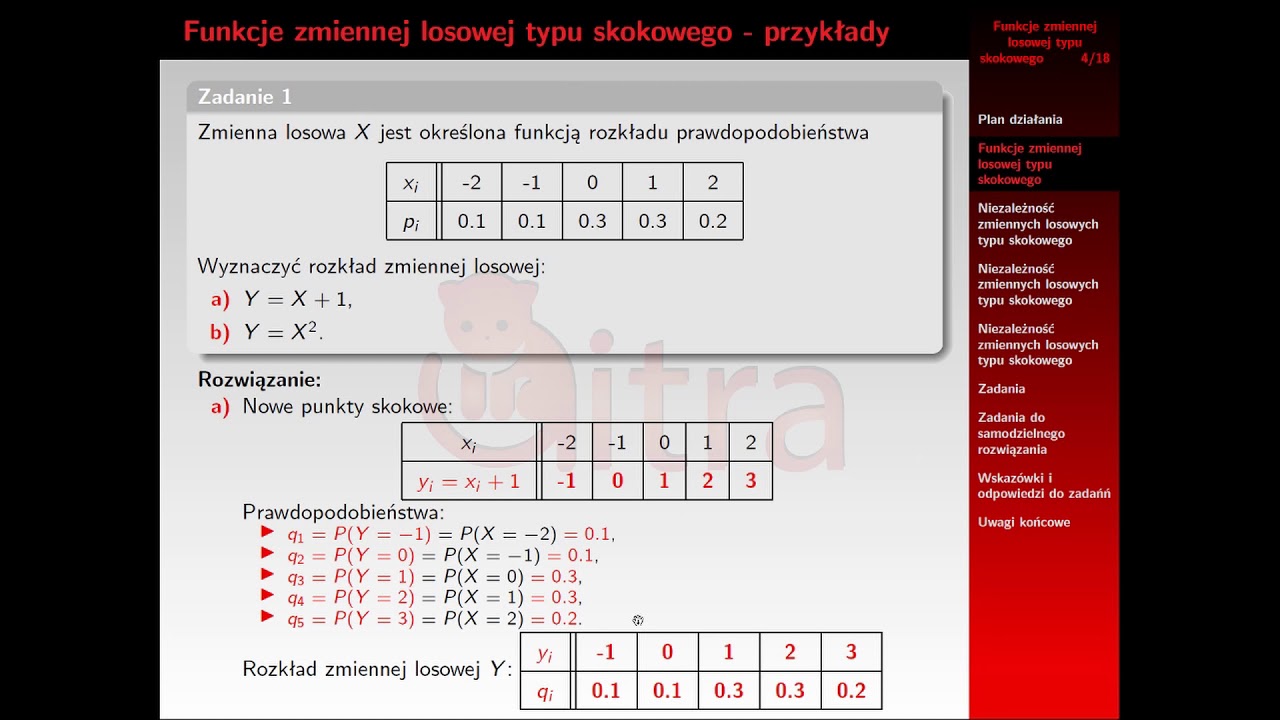 Rachunek Prawdopodobieństwa Sprawdzian 1.1 1.6 Rachunek prawdopodobieństwa #13 funkcje zmiennej losowej typu skokowego