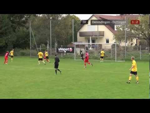 Bericht Ã¼ber die FuÃball-Begegnung TV Derendingen - TSV Dettingen/Rottenburg am 30.09.2012 auf dem Sportplatz 1 des TV Derendingen, am 8. Spieltag in der Bezirksliga Alb (MÃ¤nner, WÃ¼rttemberg), Saison 2012/13. Manche dÃ¼rften von einem Spiel aus dem unteren Tabellendrittel der "Bezirksliga Alb" wenig erwarten. Doch weit gefehlt. Das Spiel dreht sich 2 mal, die Mannschaft, die bis in die 2. Halbzeit hinein wie der Verlierer aussieht, triumphiert le tztendlich und schafft es, eine Serie von Heim-Niederlagen zu beenden. Kurios zudem: aufgrund eines Schiedsrichterfehlers (falsche Notizen) bekommt ein Spieler in dieser Begegnung 2 gelbe Karten, ohne vom Platz gestellt zu werden.