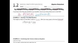 Algebra - 1.2 Solving Multi-Step Equations