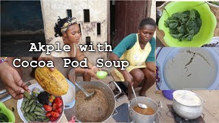 Authentic Ghana food AKPLE with COCOA POD SOUP & baobab leaves|| most strangest, organic food|kuuka screenshot 4