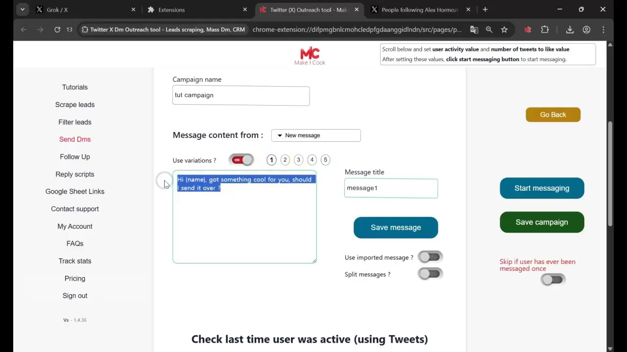 How to Send Variations of Messages  using Twitter X Dm outreach Tool for FREE