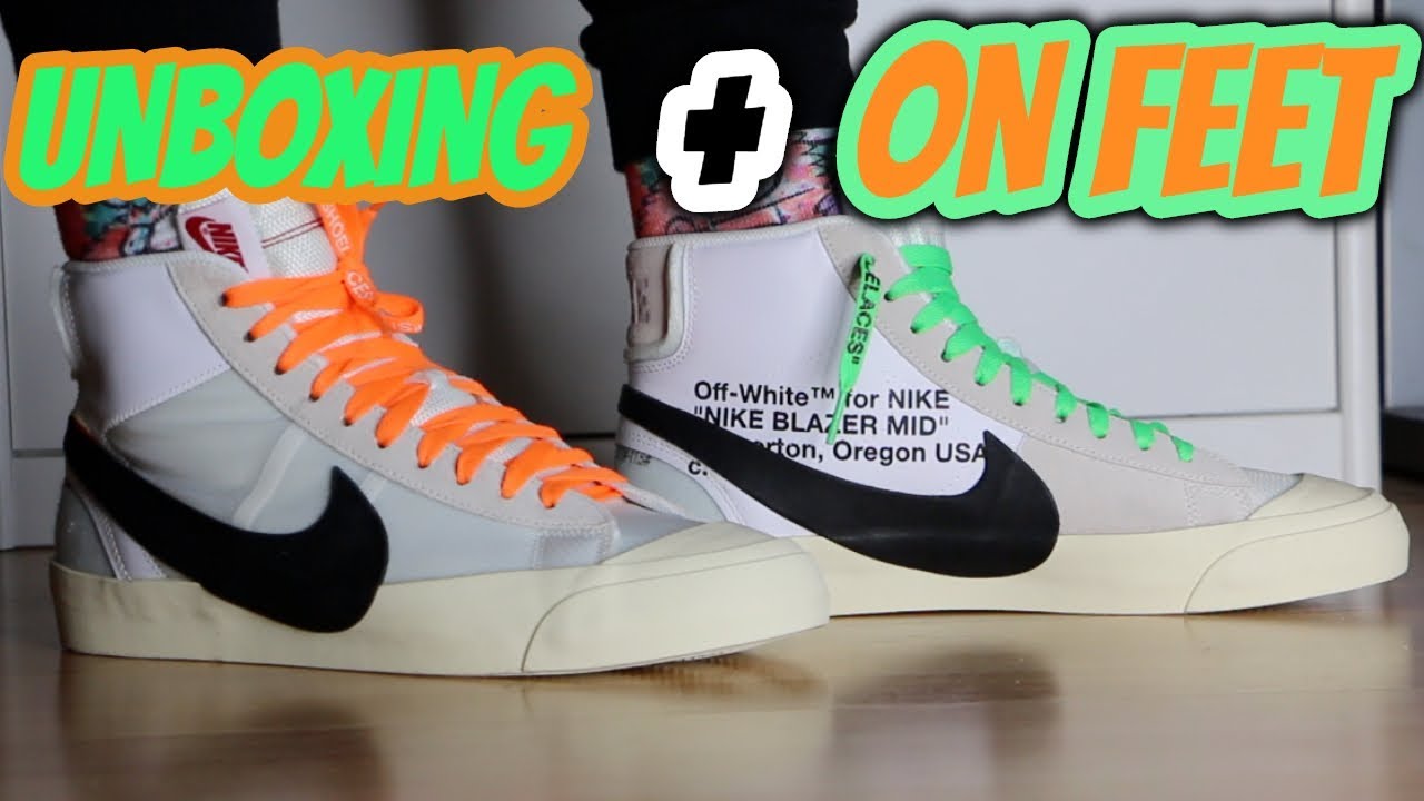 off white nike blazer on feet