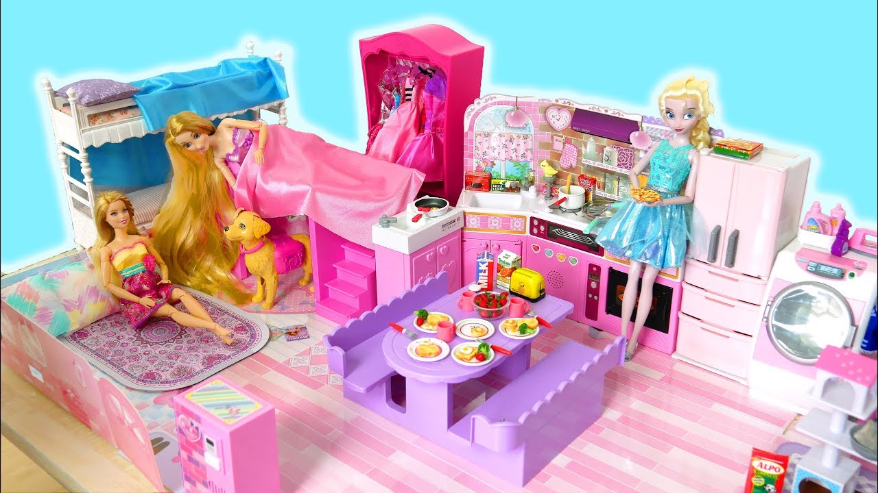 Barbie Rapunzel Elsa House Morning Barbie New Pink Dress 