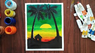 Painting beautiful scenery with poster colour | Acrylic panting