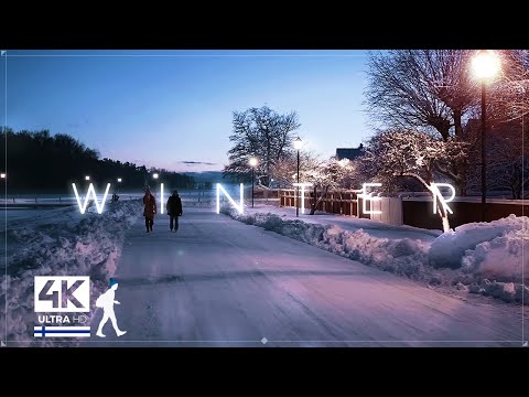 3 Hours of Romantic Winter Night Walks in Snow, Finland - Slow TV 4K