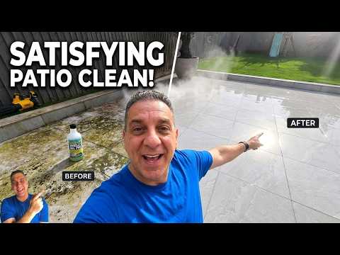 Deep cleaning a filthy porcelain patio: Satisfying results