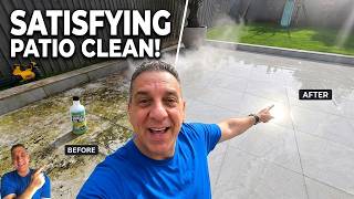 Deep cleaning a filthy porcelain patio: Satisfying results