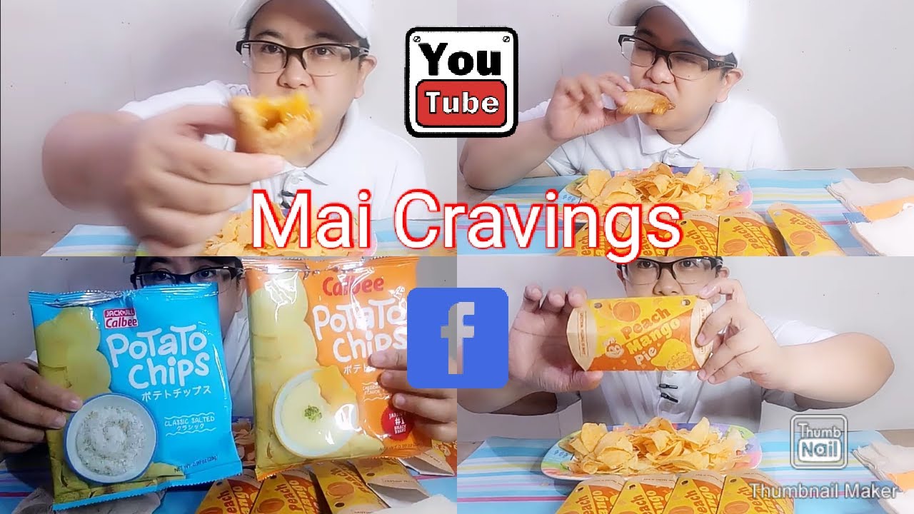 Jollibee peach mango pie and Calbee potato chips Mai Cravings YouTube