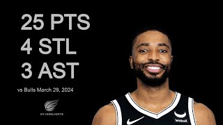 Mikal Bridges vs Bulls 25 pts 4 stl 3 ast | March 29, 2024 |