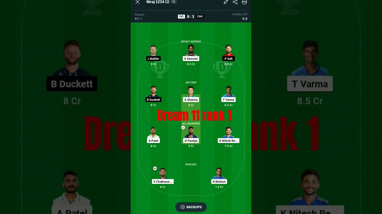 IND VS ENG DREAM 11 RANK 1 Dream Dream11team Cricketteam