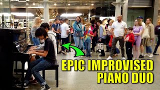 EPIC FOUR HAND PIANO DUO - Chuck Berry Johnny B Goode in Public | Cole Lam 15 Years Old