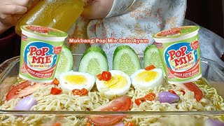 MUKBANG POP MIE RASA SOTO AYAM, TAMBAHAN TELUR,TOMAT,BAWANG MERAH,CABE,TIMUN