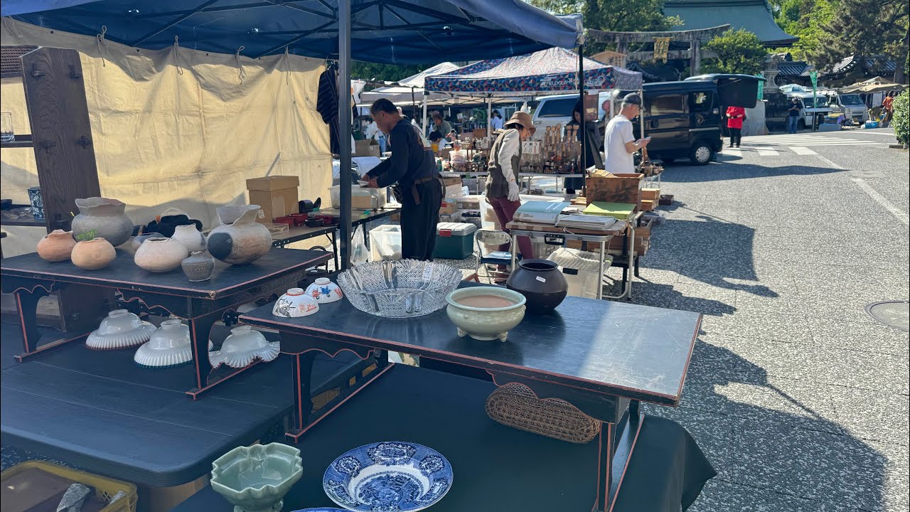 Live🇯🇵 Antique & Flea Markets-Tenjin-Ichi Market 北野天満宮骨董市 Kyotoアンティーク天神さん