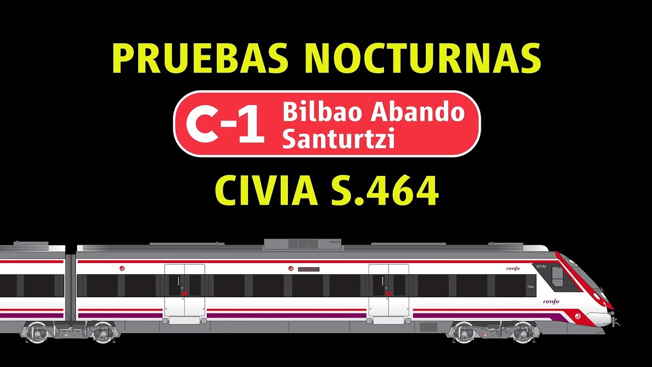 Pruebas nocturnas del CIVIA S.464 en la línea C-1 de Cercanías Bilbao