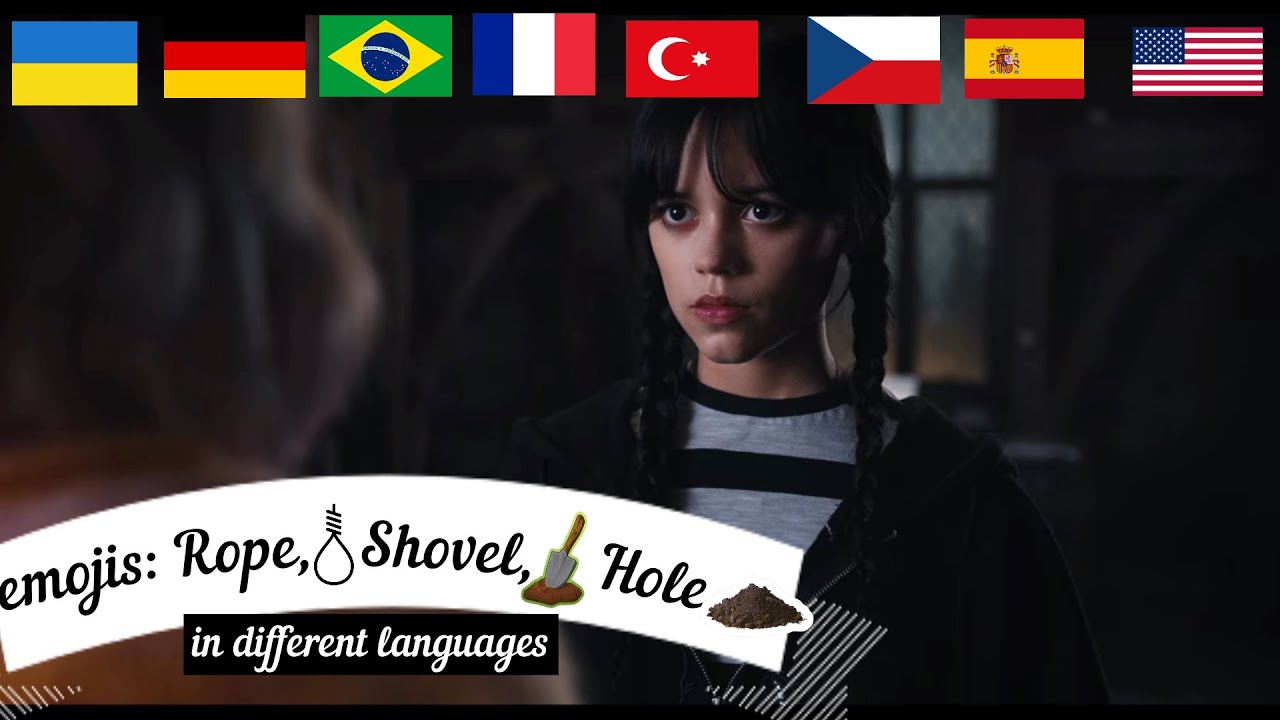 emojis rope shovel hole in different languages by Wednesday YouTube
