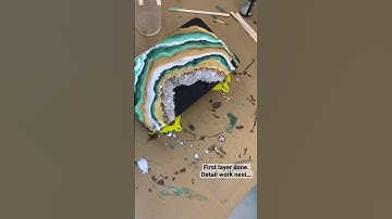 Green Geode Resin Artwork In Progress: Compact Storage Mirror Set