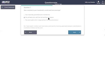 Risk Tolerance Questionnaire overview of Totum