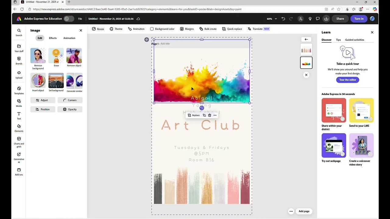 How to make poster in Adobe Express - school project