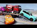 Flatbed Truck Mcqueen  Transportation with Truck   Pothole vs Car #62  BeamNG Drive