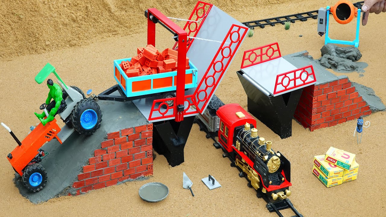 Diy Mini Tractor Builds Brick and Metal Bridges | Science Project for Train Tracks