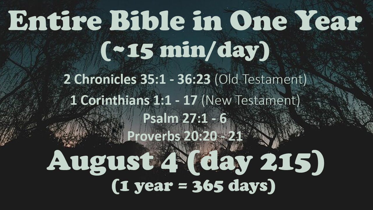 August 4 - Entire Bible in One Year (~15 min/day audio)
