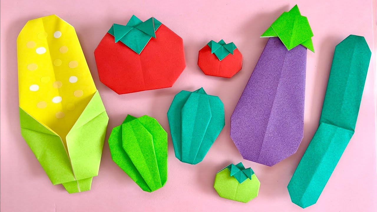 【簡単折り紙】夏野菜の折り方まとめ 見ながら作れる！(トマト とうもろこし ピーマン ナス きゅうり) Origami Easy Vegetables Paper Craft DIY 종이접기 야채