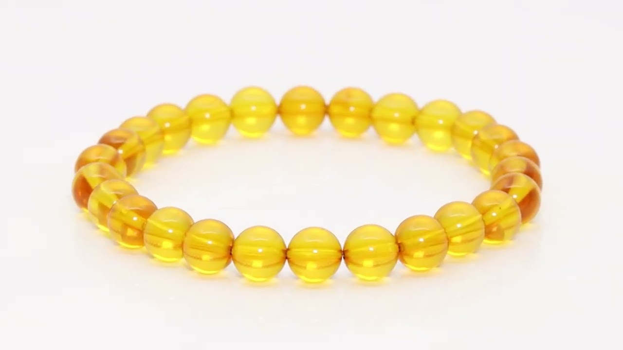 一点もの】アンバー（天然）8mm シンプルブレスレット【鑑別書付き