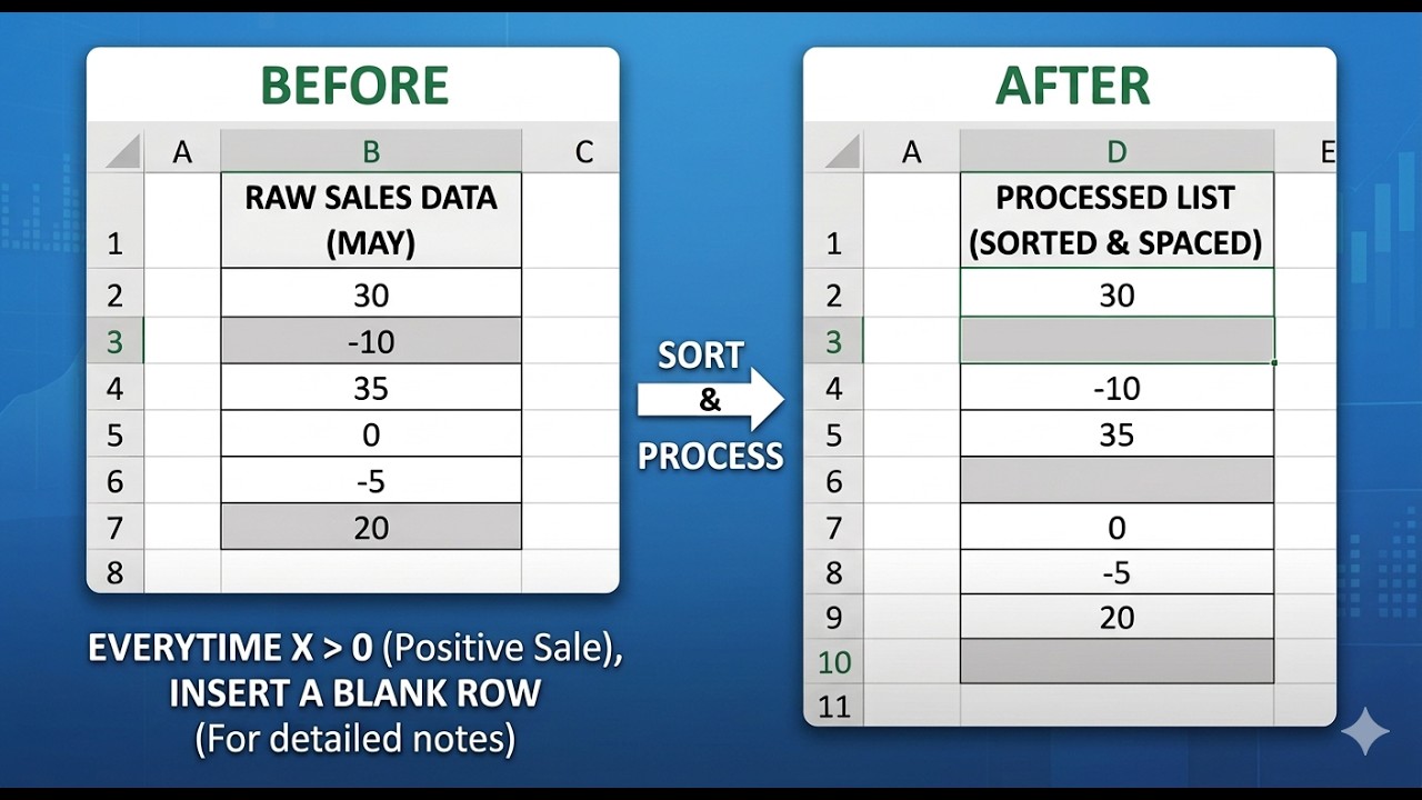 how to insert blank rows in excel when value is greater than zero - YouTube