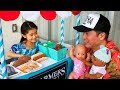 Kid and Doll Pretend Play with Hot dog Food Shop