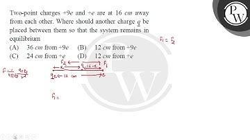 Two-point charges \( +9 e \) and \( +e \) are at \( 16 \mathrm{~cm} \) away from each other. Whe....