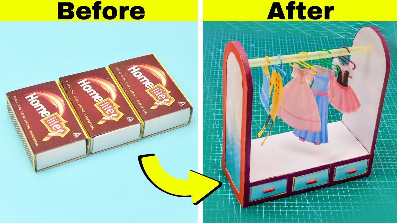 DIY Miniature clothes organizer from matchbox || How to make mini clothes organizer