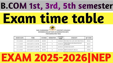 B.com 1, 3, 5th semester updated exam time table 2025-2026 | RCUB | NEP | exam time table 2026