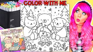 Coloring Tutorial Cozy Critters Campfire 🔥🏕️ | Ohuhu Art Markers | COLOR ALONG WITH KIMMI