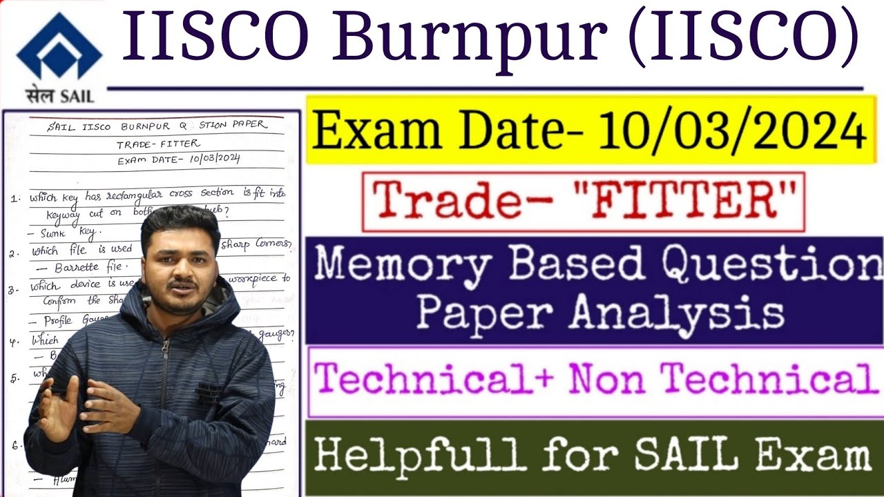 Sail IISCO Burnpur Fitter Question Paper 2024  | IISCO Steel Plant Fitter Question Paper 10/03/2024